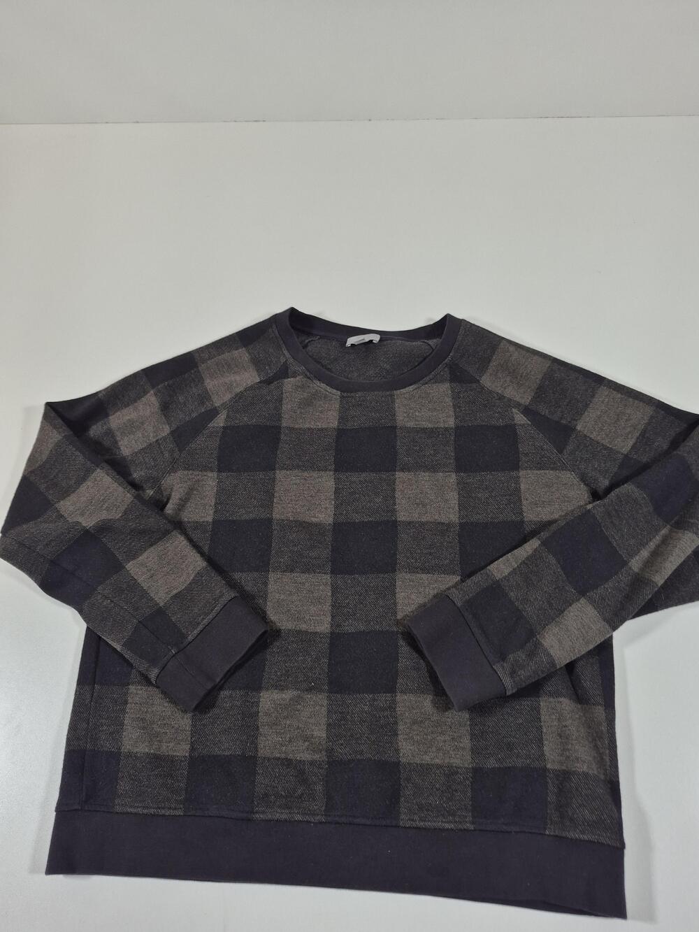 COS Sweater Women's L Gray Black Check Raglan Crewneck Wool Cotton Knit